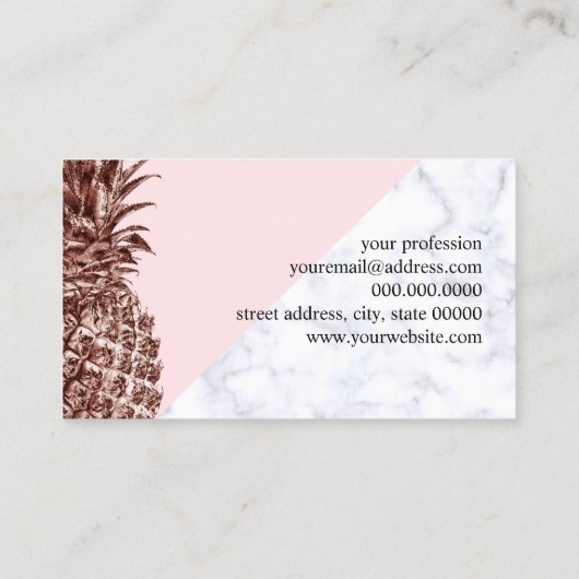 Elegant  roos goudananas witte marmer visitekaartje (Achterkant)