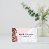 Elegant roos goudananas witte marmer visitekaartje (Staand voorkant)