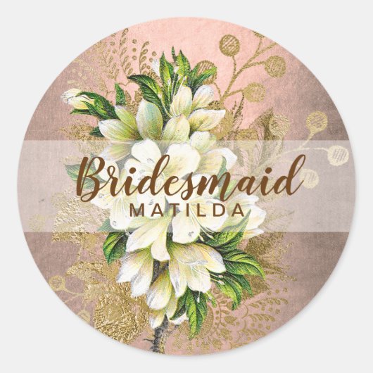 Elegant roos goudbridesmaïde bruidebruin ronde sticker (Voorkant)