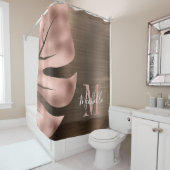 Elegant Roos Goudbruin Palmblad Monogram Douchegordijn (In situ)