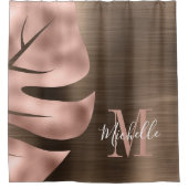 Elegant Roos Goudbruin Palmblad Monogram Douchegordijn (Voorkant)