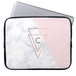 elegant roos gouddriehoeken wit marmer roze laptop sleeve