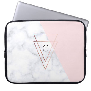 elegant roos gouddriehoeken wit marmer roze laptop sleeve