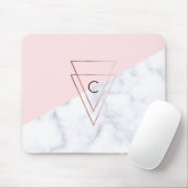 elegant roos gouddriehoeken wit marmer roze muismat (Met muis)