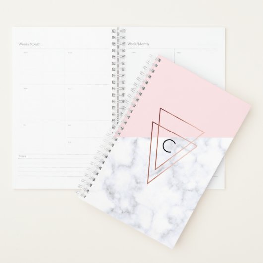 elegant roos gouddriehoeken wit marmer roze planner (Display)