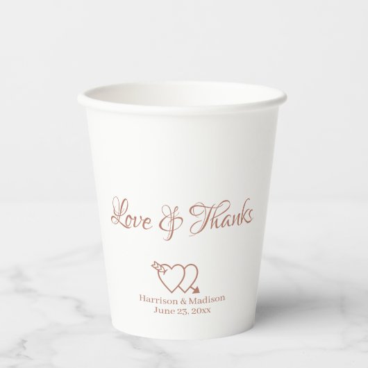 Elegant roos gouden aangepaste script harten bruil papieren bekers (Voorkant)