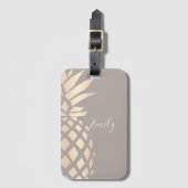 elegant roos gouden anananas & grijs bagagelabel (Voorkant (verticaal))