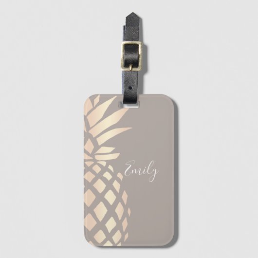  elegant roos gouden anananas & grijs bagagelabel (Voorkant (verticaal))