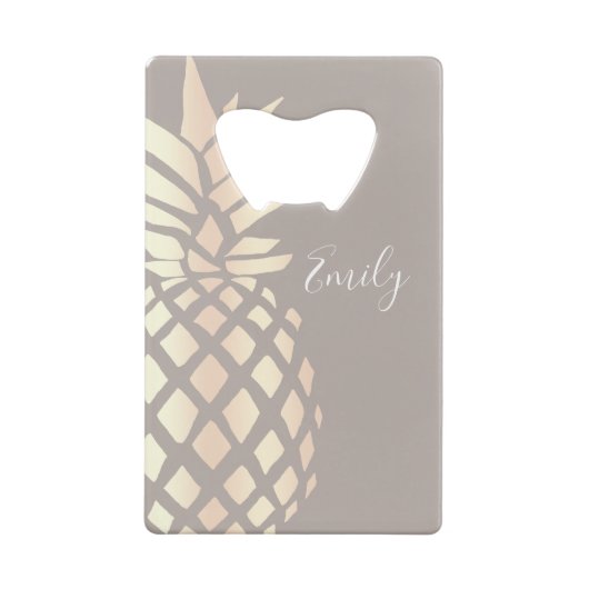  elegant roos gouden anananas & grijs creditkaart flessenopener (Achterkant)