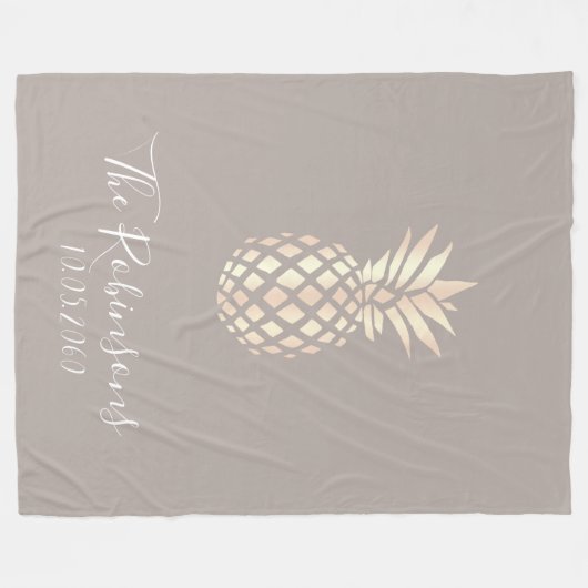  elegant roos gouden anananas & grijs fleece deken (Voorkant (Horizontaal))
