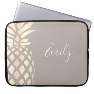 elegant roos gouden anananas & grijs laptop sleeve