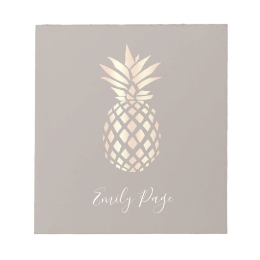 elegant roos gouden anananas & grijs notitieblok (Voorkant)