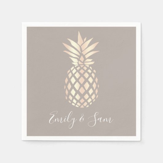 elegant roos gouden anananas & grijs servet (Voorkant)