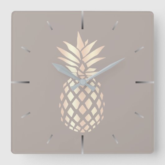  elegant roos gouden anananas & grijs vierkante klok (Voorkant)