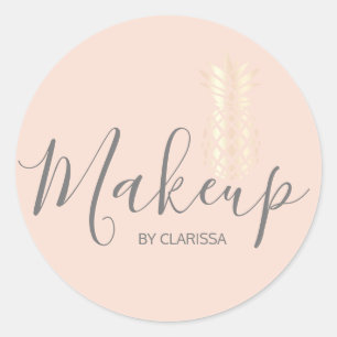 Elegant roos gouden anananas make-up ronde sticker