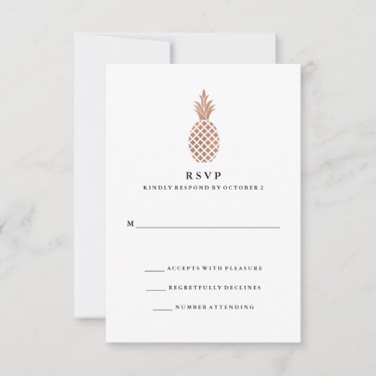 Elegant Roos Gouden Ananas Bruiloft RSVP (Voorkant)