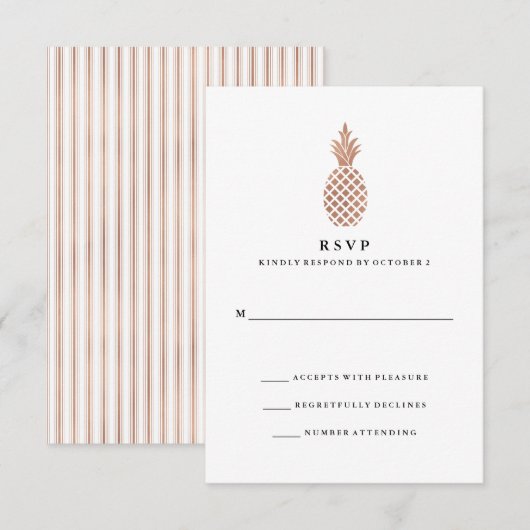 Elegant Roos Gouden Ananas Bruiloft RSVP Kaartje (Voorkant / Achterkant)