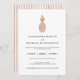 Elegant Roos gouden ananas bruiloft uitnodiging