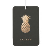Elegant Roos Gouden Ananas op Zwart Luchtverfrisser (Voorkant)