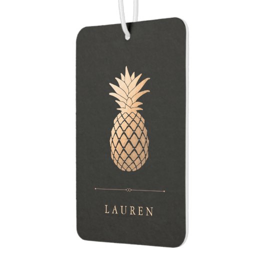 Elegant Roos Gouden Ananas op Zwart Luchtverfrisser (Links)