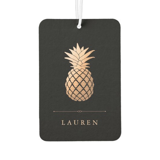 Elegant Roos Gouden Ananas op Zwart Luchtverfrisser (Achterkant)