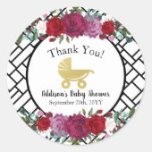 Elegant Roos gouden Baby koets dank u Ronde Sticker (Voorkant)
