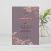 Elegant Roos Gouden Bloem Paarse Mauve Bachelorett Kaart (Staand voorkant)