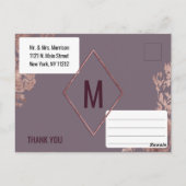 Elegant Roos Gouden Bloem Paarse Mauve Dank u Briefkaart (Achterkant)