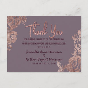 Elegant Roos Gouden Bloem Paarse Mauve Dank u Briefkaart