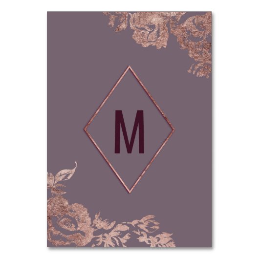 Elegant Roos Gouden Bloemen Paarse Mauve Tafelnumm Kaart (Achterkant)