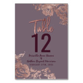 Elegant Roos Gouden Bloemen Paarse Mauve Tafelnumm Kaart (Voorkant)