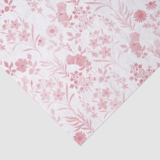 Elegant Roos Gouden Bloemen Wit Botanisch Tissuepapier (Detail)