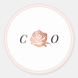 Elegant Roos gouden bloemenmonogram minimalistisch Ronde Sticker