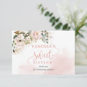 Elegant roos gouden bloemensalie 16e verjaardagsfe bedankkaart (Staand voorkant)