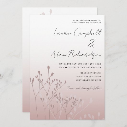 Elegant Roos Gouden Botanische Bruiloft Kaart (Voorkant / Achterkant)