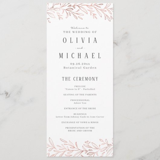 Elegant roos gouden botanische bruiloft programma (Voorkant)