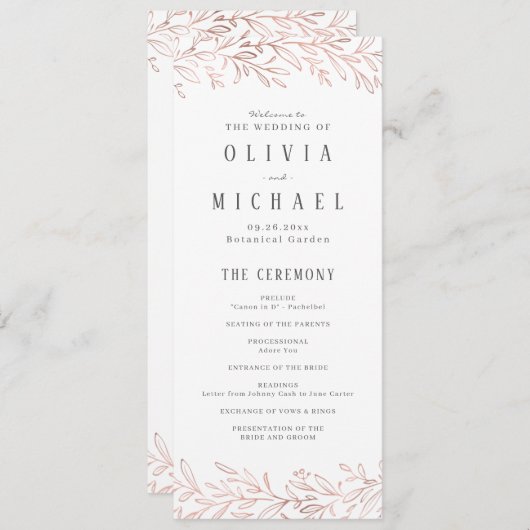 Elegant roos gouden botanische bruiloft programma (Voorkant / Achterkant)