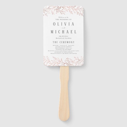 Elegant roos gouden botanische bruiloft programma handwaaier (Voorkant)