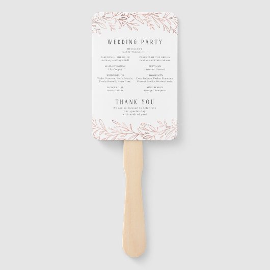 Elegant roos gouden botanische bruiloft programma handwaaier (Achterkant)