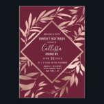 Elegant Roos Gouden Bourgogne Bloembladeren Sweet  Kaart<br><div class="desc">Deze Sweet 16 is samengesteld uit sierlijke, en chique faux geprinte rozen gouden folie handgetekende bloembladeren op een eenvoudige bordeauxrode achtergrond. Het is het perfecte ontwerp voor het mooie en moderne verjaardagsmeisje. Complimenteer uw evenement met klasse en stijl met deze botanische uitnodigingen. Als u de kleur van de tekst of...</div>