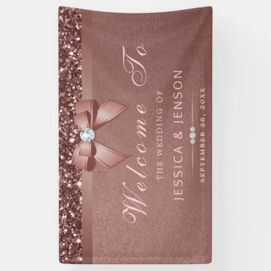 Elegant Roos Gouden Bruiloft Diamanten Boog Glitte Spandoek (Verticaal)