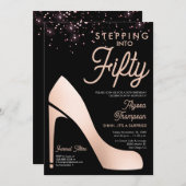 Elegant Roos Gouden Confetti Hoge Hak 50e Verjaard Kaart (Voorkant / Achterkant)