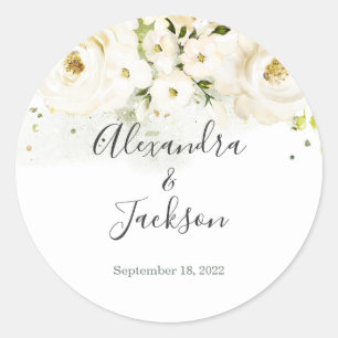 Elegant Roos & Gouden Cursieve Bruiloft Favor Ronde Sticker