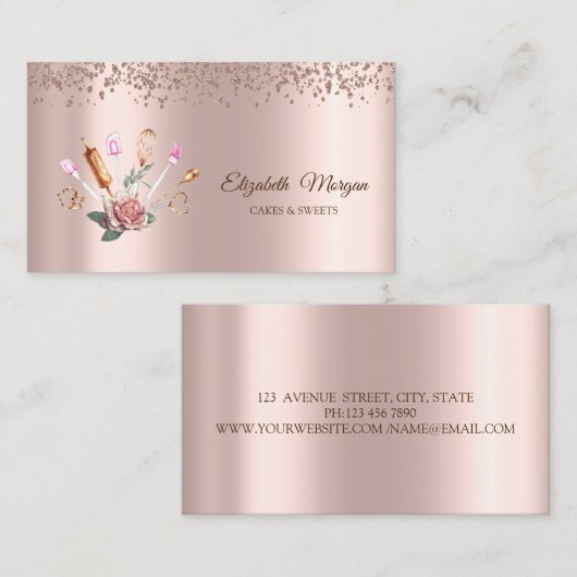 Elegant Roos Gouden Diamanten, Bloem, Bakkerij Ger Visitekaartje (Voorkant / Achterkant)