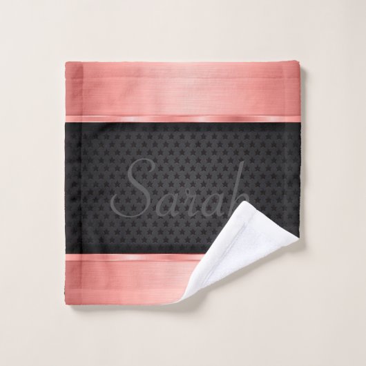 Elegant Roos gouden en zwarte sterren monogram Bad Handdoek (Wasdoekje)