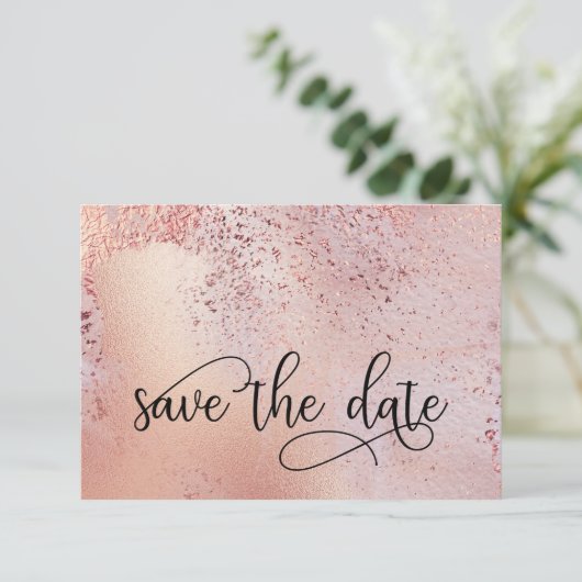 Elegant Roos Gouden Faux Folie en Glitter Save The Date (Staand voorkant)