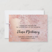 Elegant Roos Gouden Faux Folie en Glitter Save The Date (Achterkant)