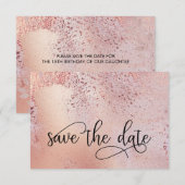 Elegant Roos Gouden Faux Folie en Glitter Save The Date (Voorkant / Achterkant)