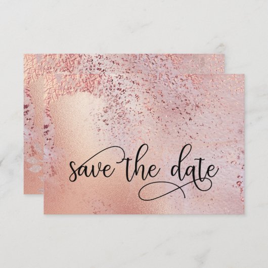 Elegant Roos Gouden Faux Folie en Glitter Save The Date (Voorkant / Achterkant)