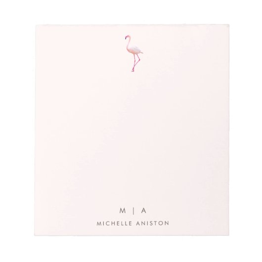 Elegant Roos gouden flamingo | Monogram Aangepast Notitieblok (Voorkant)